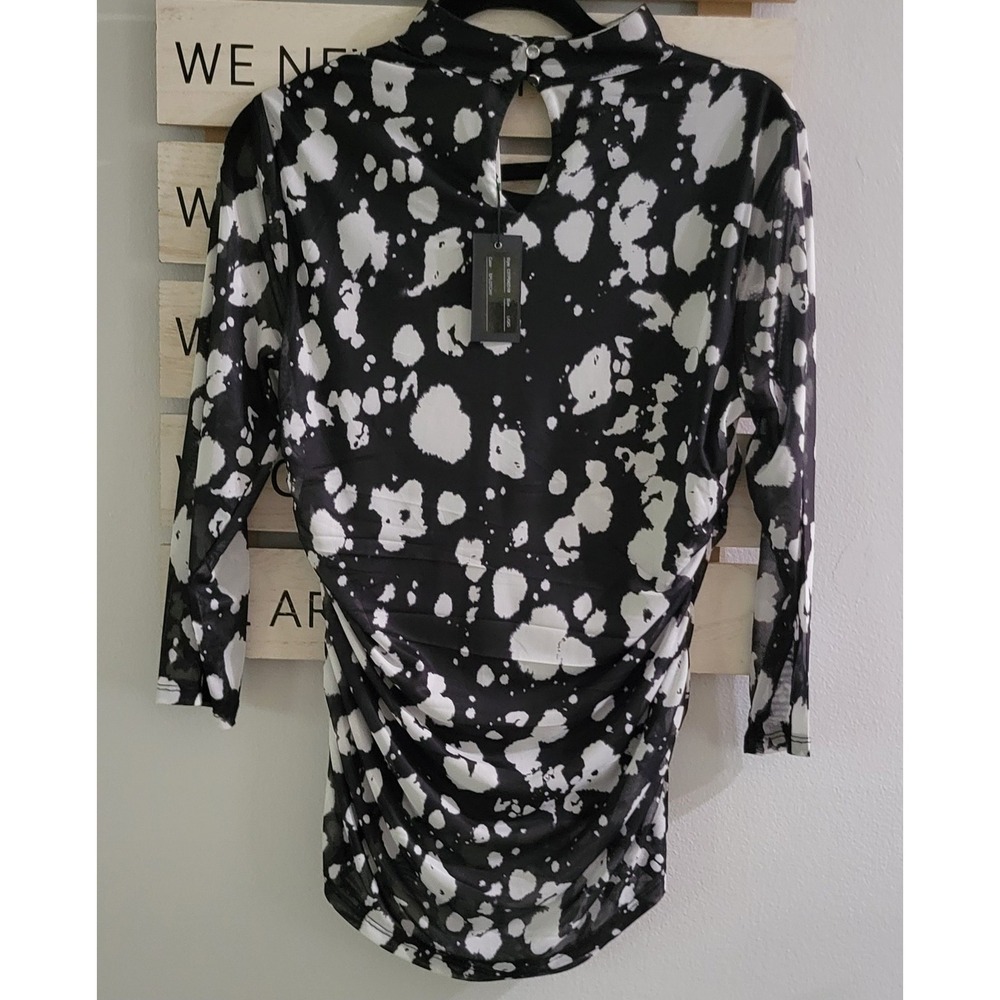 Womens Top-CABLE & GAUGE-black/white pattern stretch knit 3/4 Size L - Picture 13 of 13